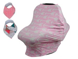 Baby Car Seat Cover plus Bandana Drool Bib Gift Set Pink Arrow