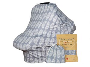 Baby Car Seat Cover Nursing Cover in Gray and White Feather Design