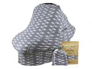 Baby Car Seat Cover Nursing Cover in Gray and White Ivy Design